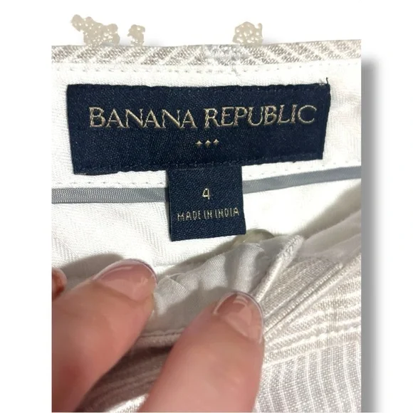 Banana Republic Elegant Cream Pinstripe Straight Flare Leg Size 4 Linen Trousers - Picture 11 of 13